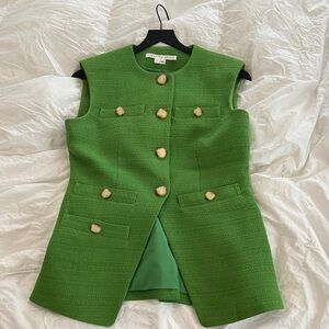 Veronica Beard Tamara Vibrant Green Tweed Vest